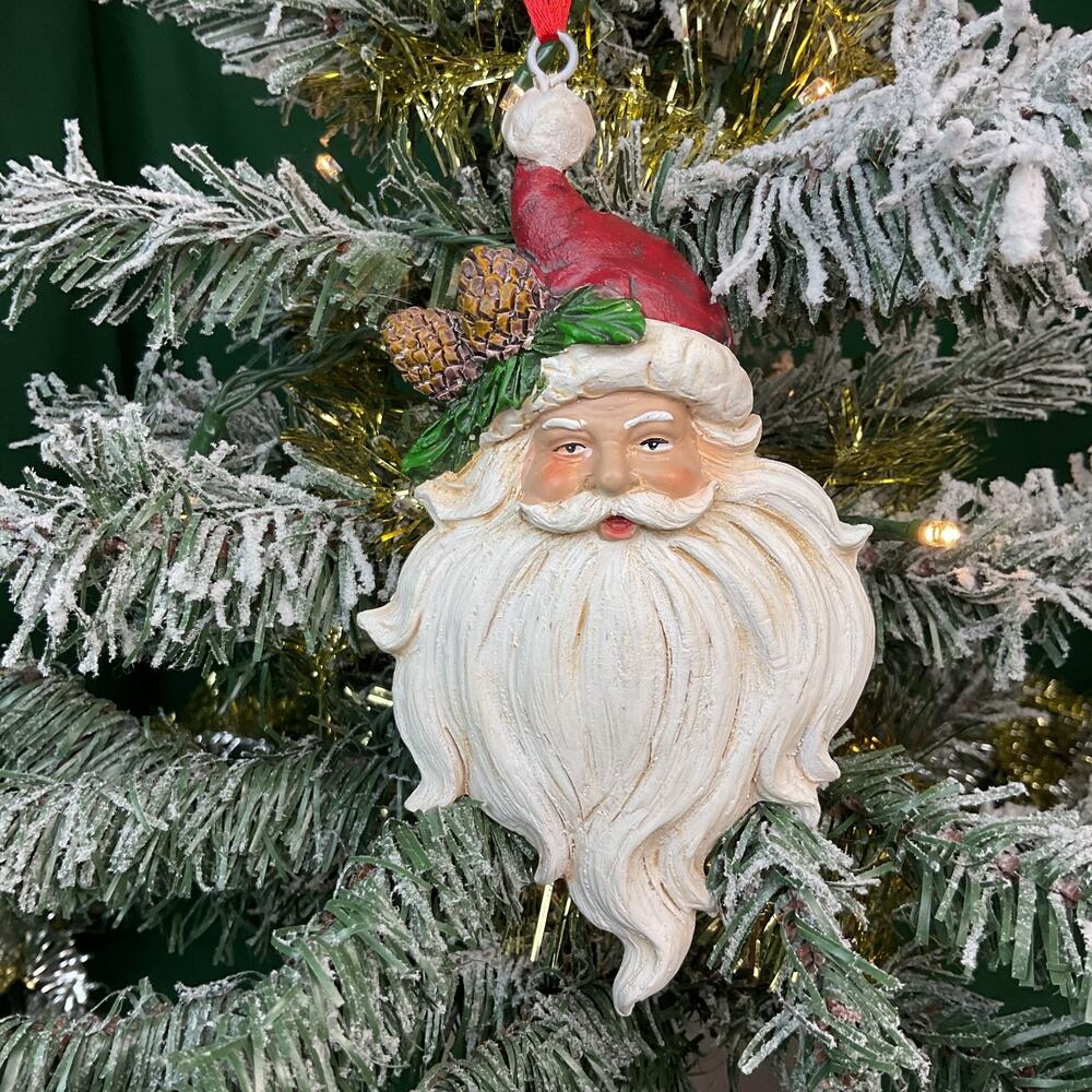 Vintage Style Resin Santa Claus Head pine cones Christmas Tree Ornament